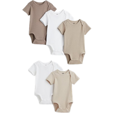Bodysuits Children's Clothing H&M Baby Cotton Bodysuits 5-pack - Dark Beige/Light Beige (1088033004)