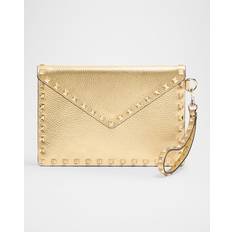Gold Handbags Rockstud Grainy Calfskin Clutch - Old Gold