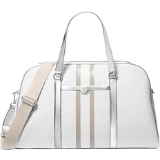 Michael Kors Jet Set Travel Extra Large Striped Metallic Signature Logo Weekender Bag - Optic White