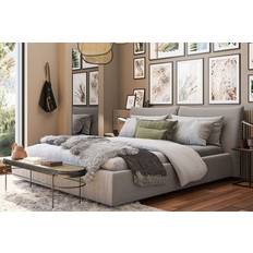 Double Beds Frame Beds KAWOLA Bett Henry Polsterbett Stoff Dunkelgrau Frame Bed