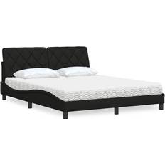 160 cm - Dobbeltsenge Sengepakker vidaXL Seng Med Madras 160x200 cm Stof Sort Sengesæt