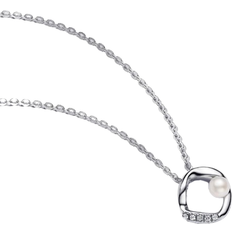 Blanc Colliers Pandora Organically Shaped Pavé Circle & Treated Freshwater Cultured Collier Necklace - Silver/Pearl/Transparent