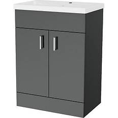 Bathroom Furniture Nes Home Dark Grey 600mm Floor Standing Vanity Unit
