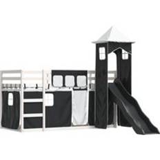 Lits Superposés vidaXL Stapelbed Met Glijbaan En Gordijnen 90x190 Cm Blanc Et Noir Lit Superposé