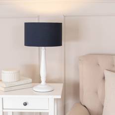 Wood Table Lamps ValueLights Victoria Navy Blue Drum Shade 6W Table Lamp