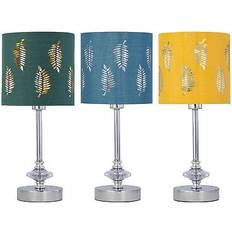 First Choice lighting Chrome Jewelled with Ochre Mustard Fern Shade Table Lamp