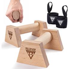 Pullup & Dip Holz Liegestützgriffe mit Wrist Wraps