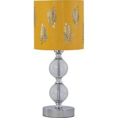 First Choice lighting Chrome Two Ball with Ochre Mustard Fern Shade Table Lamp