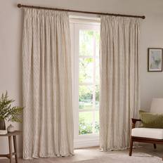 Curtains & Accessories Yard Cream Striped Cotton Pencil Pleat Curtains 229 x 229 cm