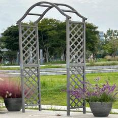 Wooden Arch Pergola Feature Trellis Rose Climbing Plant Grey Frame