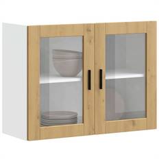 Natural Wall Cabinets vidaXL Kitchen with Glass Door 80 x 31 x 60 cm Wall Cabinet