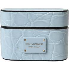 Dolce & Gabbana Light Blue Leather Metal Logo Plaque Case