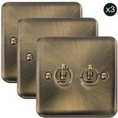 SE Home Curved Antique Brass Toggle Light Switch 3 Pack