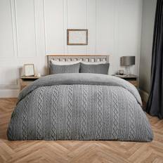 OHS Fleece Set Cable Knit Single Duvet Cover Grey (200x135cm)