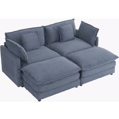 Latitude Run Corduroy Modular Blue Sofa 75.6" 2 Seater