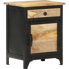 vidaXL Solid Mango Wood Black/Brown Bedside Table 30x40cm