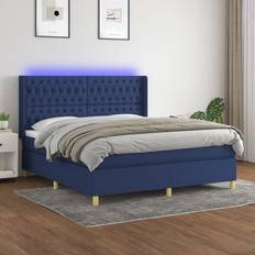 vidaXL Box Spring Colchón Luces LED Tela Azul 180x200 cm Cama Continental