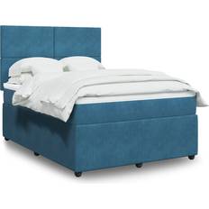 vidaXL Ramsäng Med Madrass Blå 140x200 cm Sammet Kontinentalsäng