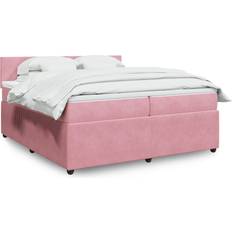 Sängar & Madrasser vidaXL Ramsäng Med Madrass Rosa 200x200 cm Sammet Kontinentalsäng