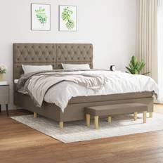 Sängar & Madrasser vidaXL Ramsäng Med Madrass Taupe 160x200 cm Tyg Kontinentalsäng