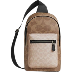 Coach Ryggsäckar Coach West Pack In Blocked Signature Canvas - Qb/Sand/Tan