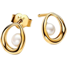 Pandora Organically Shaped Oval Stud Earrings - Gold/Pearls