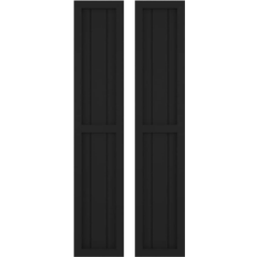 Windows Ekena Millwork Three Board Two Equal Panel Shutters 10.5-in W x 41-in H Black Timber Window Shutter