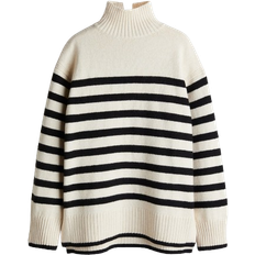 H&M Oversized Polo Neck Jumper - Natural White/Striped