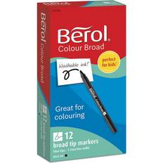 Berol Hobbyartikler Berol filtspids farvetuscher, bred spids (1,2mm) vaskbar, sort, 12 stk
