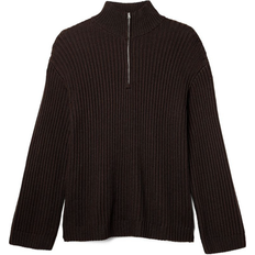 NA-KD High Neck Zipped Knitted Sweater - Brown