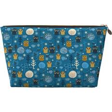 Faux Leather Toiletry Bags Picia Cute Colorful Owls And Trees Printed Travel Toiletry Bag - Blue