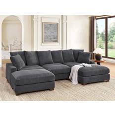 Ebern Designs Corduroy Sectional Gray Sofa 122" 5 Seater
