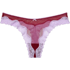 Red Underwear Victoria's Secret Tease Mesh Lace Trim High Leg Thong Panty - Campari Red