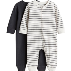 Babys Kinderbekleidung H&M Patterned Cotton Pyjamas 2-pack - Dark Grey/Striped