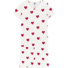 Petit Bateau Girl's Short Cotton Pajamas with Heart Motif - White Marshmallow/Red Terkuit (A00KG03100)