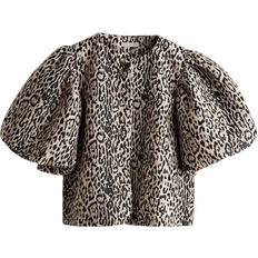 H&M Balloon Sleeved Blouse - Light Beige/Leopard Print