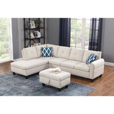 Three Posts Alger Wide Left Hand Facing Ottoman Beige Linen Blend Sofa 98" 3pcs 4 Seater