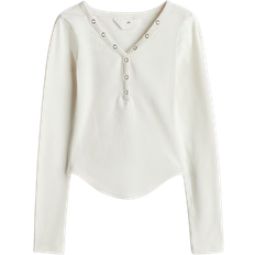 H&M Jersey Shirt with V-Neck - White