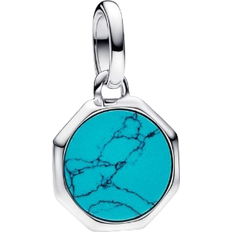 Pandora Engravable Mini Medallion Charm - Silver/Turquoise