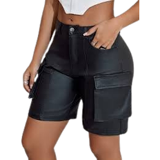 Shein Apperloth A Y2K Street Casual Flap Pocket Seam Detail Bermuda PU Leather Cargo Wide Leg Shorts