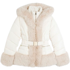 River Island Faux Fur Trim Padded Jacket - Cream