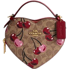 Bags Coach Heart Crossbody Bag in Signature Canvas with Cherry Print - Gold/Tan Multi