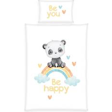 Herding Flanell Baby Kinder Bettwäsche Regenbogen Panda 100x135cm