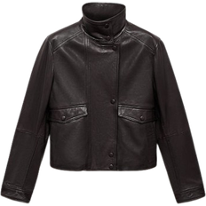 Leather Jackets - Women Mango Leather Jacket with Pocket - Brown