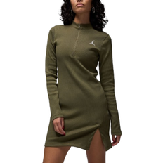 Nike Jordan Women's 1/2 Zip Long Sleeve Knit Dress - Medium Olive/White