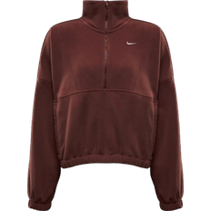 Nike One Women's Therma Fit Oversized 1/2 Zip Fleece - Red Sepia/White