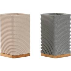 Marble Toothbrush Holders Home ESPRIT Refurbished Toothbrush Holder Set Grey Cream Bamboo Dolomite