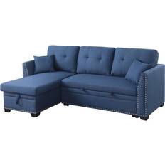 Ebern Designs Glenoe Upholstered Pull Out Couch Bed Blue Sofa 82" 3 Seater