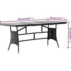 vidaXL Polyrattan Sort Havebord 170 x 80 x 74 cm