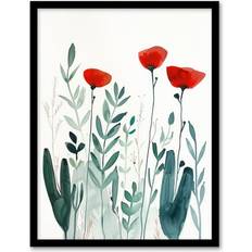 Green Framed Art ARTERY8 Wild Poppy Flowers Print A4 Framed Art
